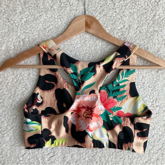 Pineapple Women's animal print floral sports bra, Sz S - Picture 10 of 12